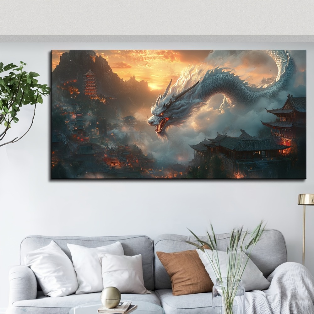 Vintage style Oriental Dragon  - Art Print Framed ulasan dan harga