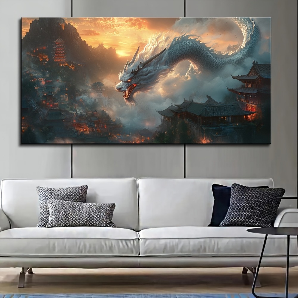 Vintage style Oriental Dragon  - Art Print Framed ulasan dan harga