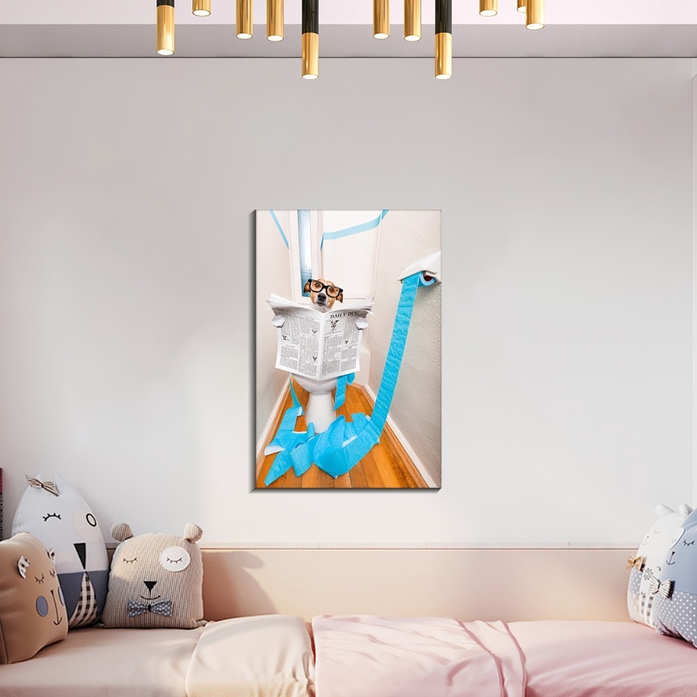 Modern Dog Reading Newspaper C - Art Print Framed ulasan dan harga